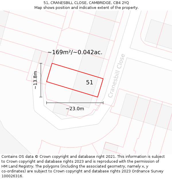 51, CRANESBILL CLOSE, CAMBRIDGE, CB4 2YQ: Plot and title map