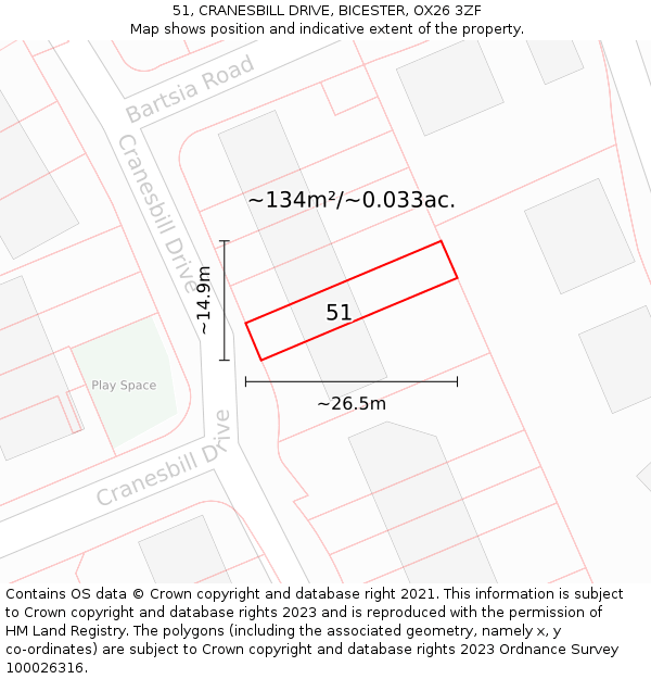 51, CRANESBILL DRIVE, BICESTER, OX26 3ZF: Plot and title map