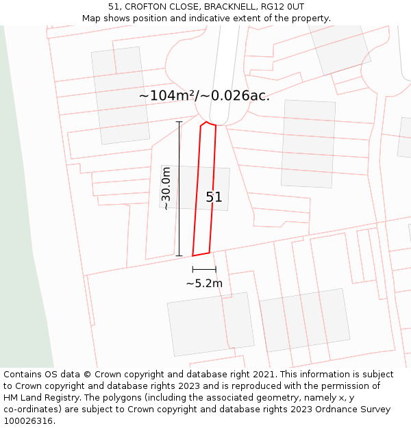 51, CROFTON CLOSE, BRACKNELL, RG12 0UT: Plot and title map