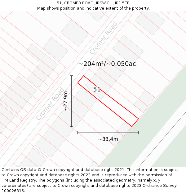 51, CROMER ROAD, IPSWICH, IP1 5ER: Plot and title map