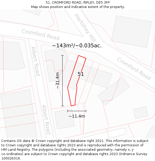 51, CROMFORD ROAD, RIPLEY, DE5 3FP: Plot and title map