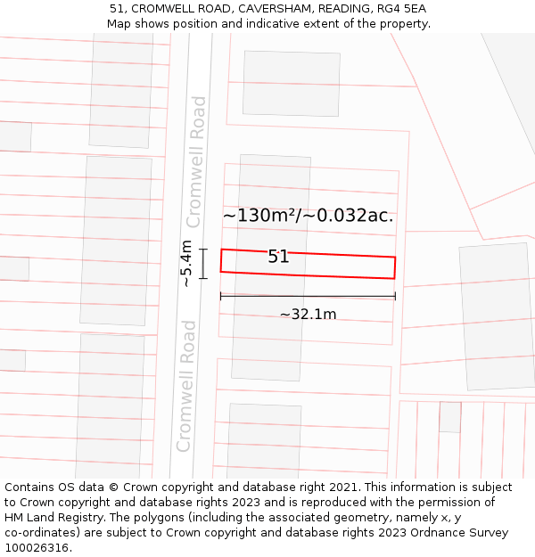 51, CROMWELL ROAD, CAVERSHAM, READING, RG4 5EA: Plot and title map