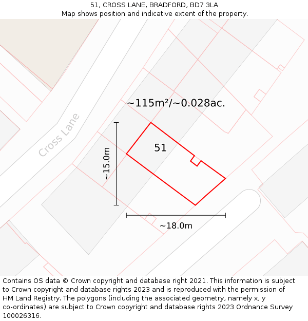 51, CROSS LANE, BRADFORD, BD7 3LA: Plot and title map