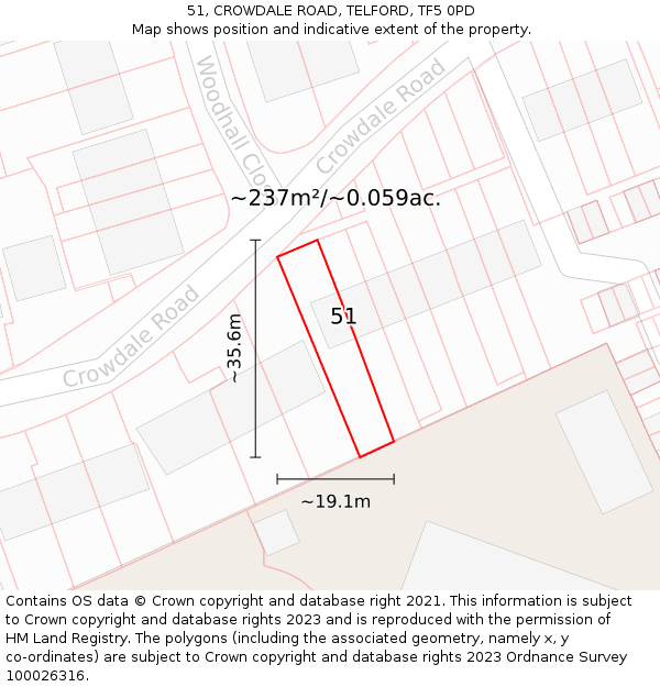 51, CROWDALE ROAD, TELFORD, TF5 0PD: Plot and title map
