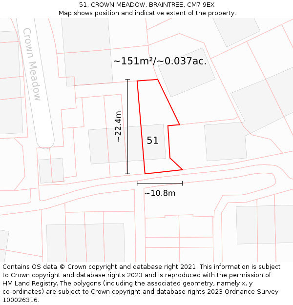 51, CROWN MEADOW, BRAINTREE, CM7 9EX: Plot and title map