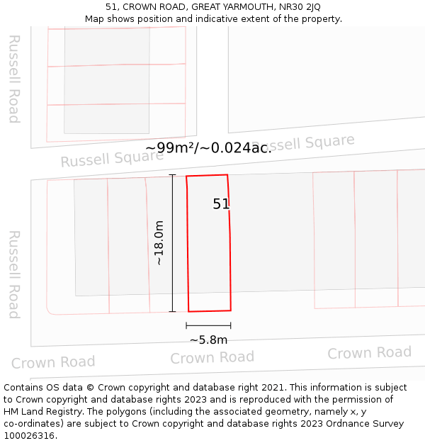 51, CROWN ROAD, GREAT YARMOUTH, NR30 2JQ: Plot and title map