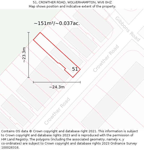 51, CROWTHER ROAD, WOLVERHAMPTON, WV6 0HZ: Plot and title map