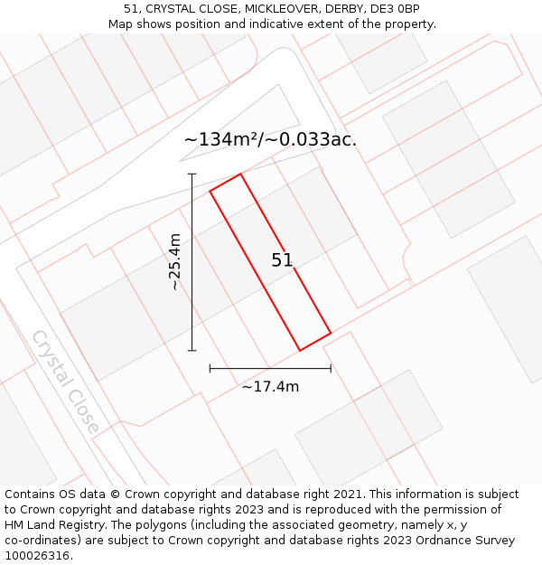 51, CRYSTAL CLOSE, MICKLEOVER, DERBY, DE3 0BP: Plot and title map