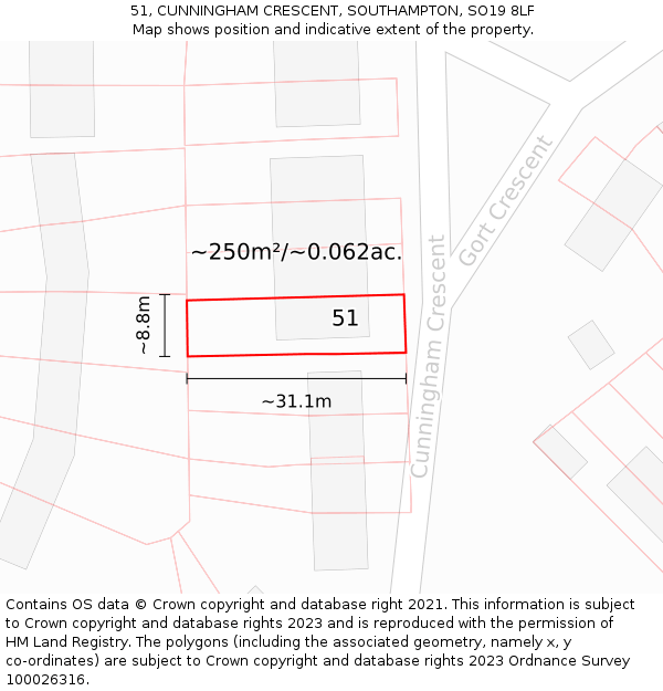51, CUNNINGHAM CRESCENT, SOUTHAMPTON, SO19 8LF: Plot and title map