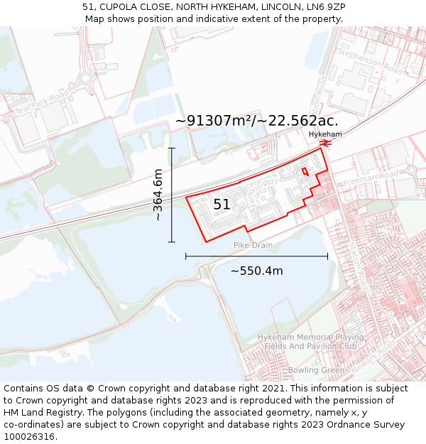 51, CUPOLA CLOSE, NORTH HYKEHAM, LINCOLN, LN6 9ZP: Plot and title map
