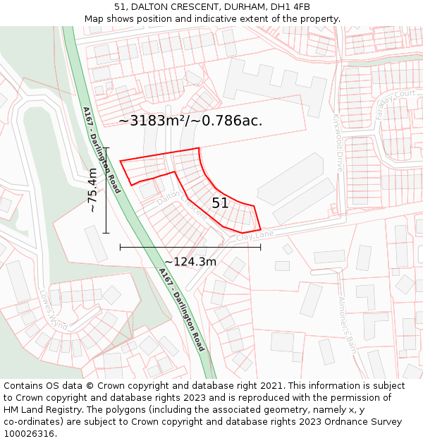 51, DALTON CRESCENT, DURHAM, DH1 4FB: Plot and title map