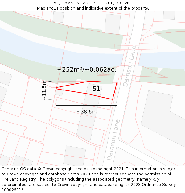 51, DAMSON LANE, SOLIHULL, B91 2RF: Plot and title map