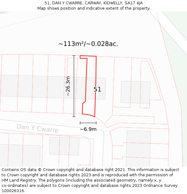 51, DAN Y CWARRE, CARWAY, KIDWELLY, SA17 4JA: Plot and title map
