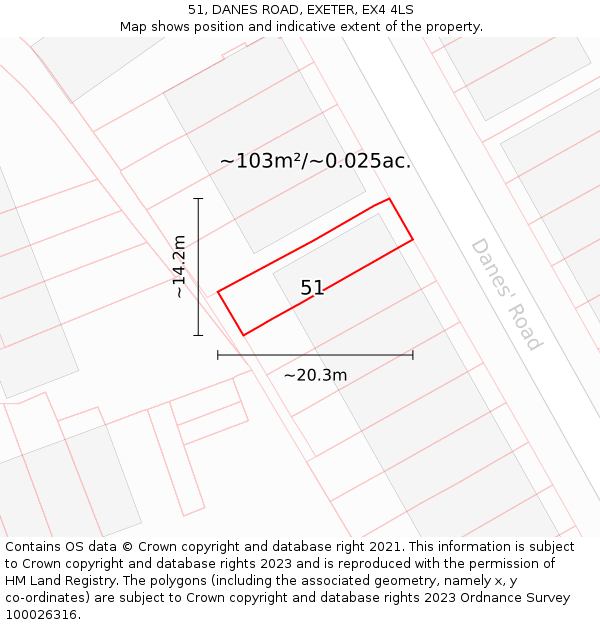 51, DANES ROAD, EXETER, EX4 4LS: Plot and title map