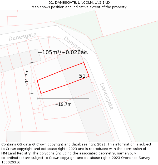51, DANESGATE, LINCOLN, LN2 1ND: Plot and title map