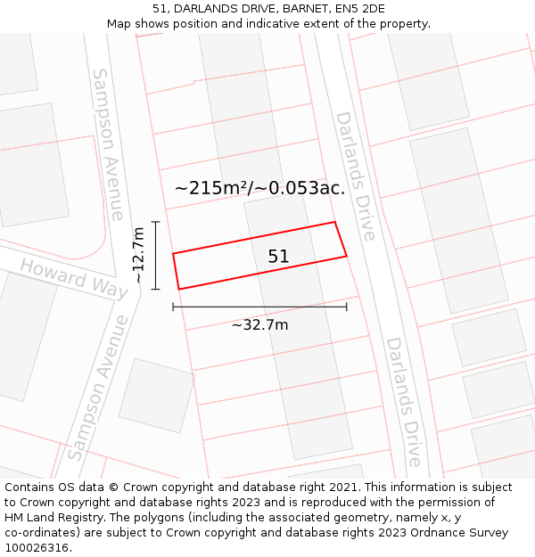 51, DARLANDS DRIVE, BARNET, EN5 2DE: Plot and title map