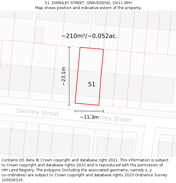 51, DARNLEY STREET, GRAVESEND, DA11 0PH: Plot and title map