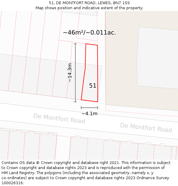 51, DE MONTFORT ROAD, LEWES, BN7 1SS: Plot and title map