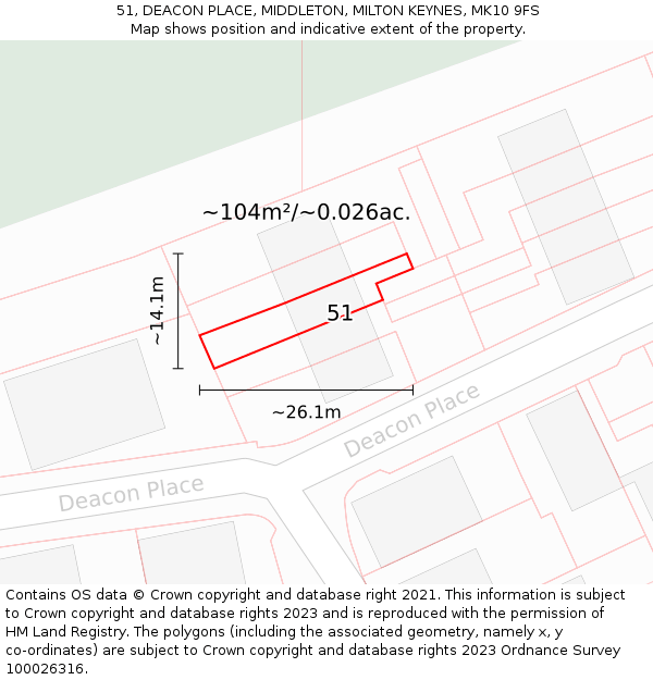 51, DEACON PLACE, MIDDLETON, MILTON KEYNES, MK10 9FS: Plot and title map