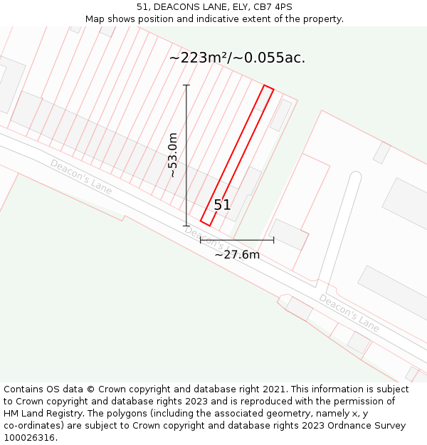 51, DEACONS LANE, ELY, CB7 4PS: Plot and title map