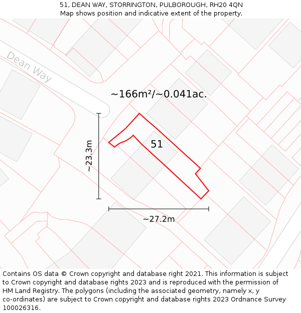 51, DEAN WAY, STORRINGTON, PULBOROUGH, RH20 4QN: Plot and title map