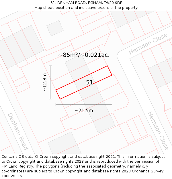 51, DENHAM ROAD, EGHAM, TW20 9DF: Plot and title map