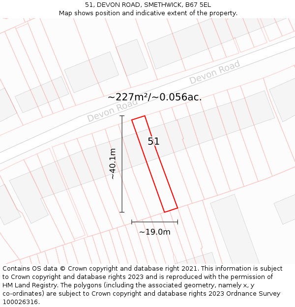 51, DEVON ROAD, SMETHWICK, B67 5EL: Plot and title map