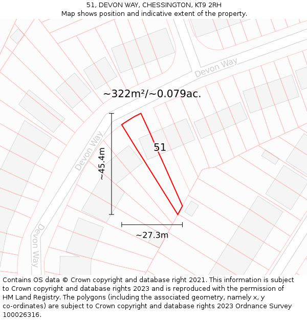 51, DEVON WAY, CHESSINGTON, KT9 2RH: Plot and title map