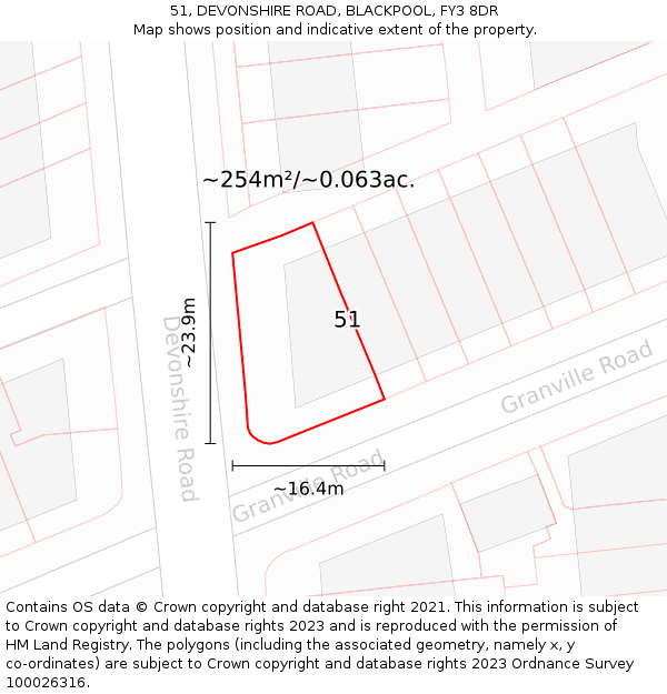 51, DEVONSHIRE ROAD, BLACKPOOL, FY3 8DR: Plot and title map