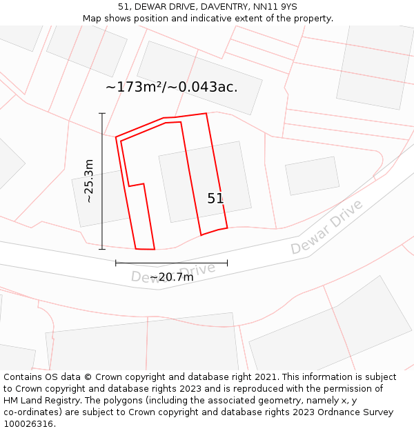 51, DEWAR DRIVE, DAVENTRY, NN11 9YS: Plot and title map