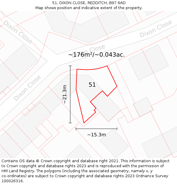 51, DIXON CLOSE, REDDITCH, B97 6AD: Plot and title map