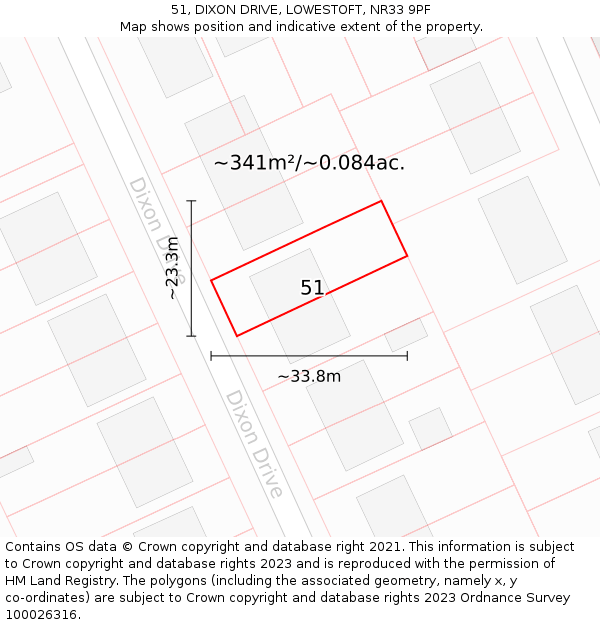 51, DIXON DRIVE, LOWESTOFT, NR33 9PF: Plot and title map