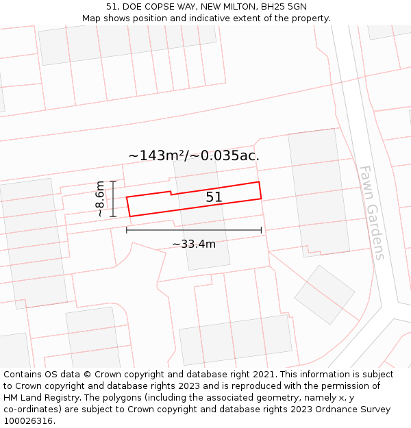 51, DOE COPSE WAY, NEW MILTON, BH25 5GN: Plot and title map