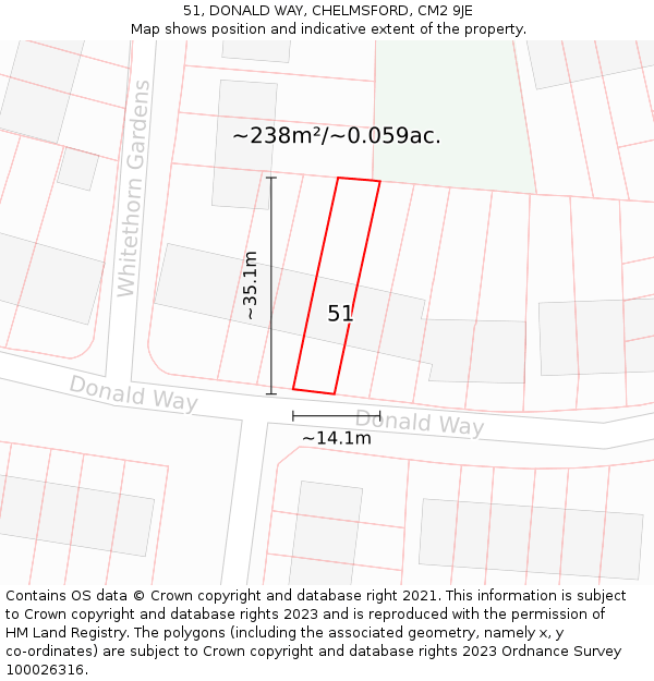 51, DONALD WAY, CHELMSFORD, CM2 9JE: Plot and title map