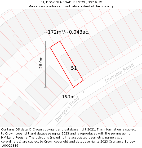 51, DONGOLA ROAD, BRISTOL, BS7 9HW: Plot and title map