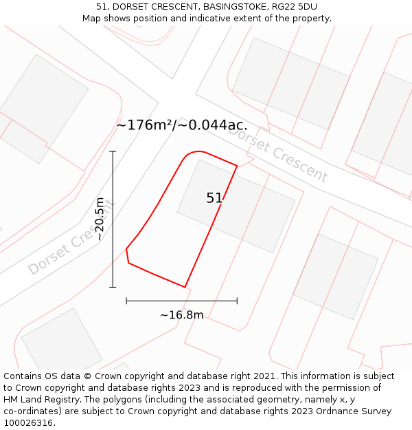 51, DORSET CRESCENT, BASINGSTOKE, RG22 5DU: Plot and title map
