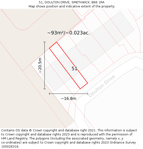 51, DOULTON DRIVE, SMETHWICK, B66 1RA: Plot and title map