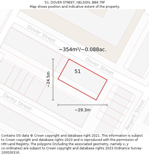 51, DOVER STREET, NELSON, BB9 7RF: Plot and title map