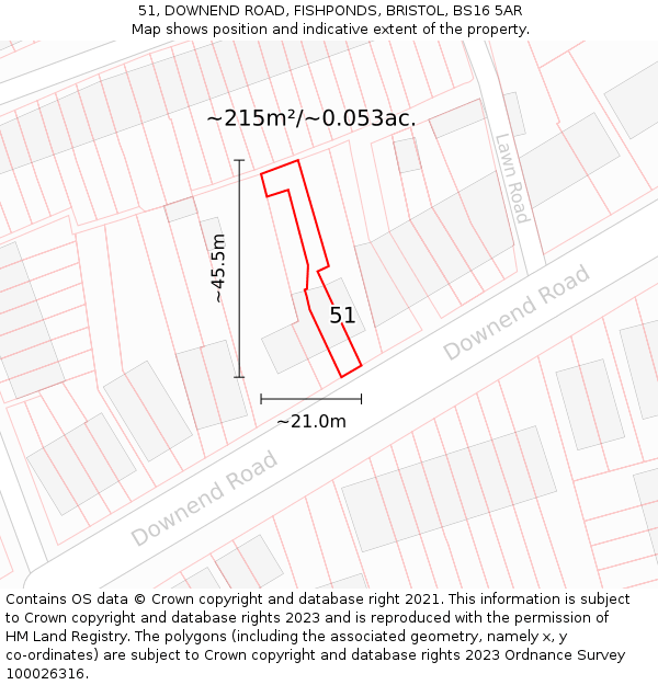 51, DOWNEND ROAD, FISHPONDS, BRISTOL, BS16 5AR: Plot and title map