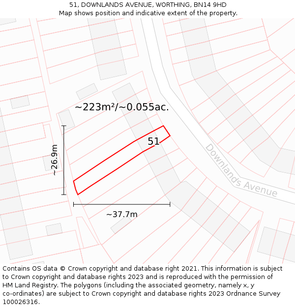 51, DOWNLANDS AVENUE, WORTHING, BN14 9HD: Plot and title map