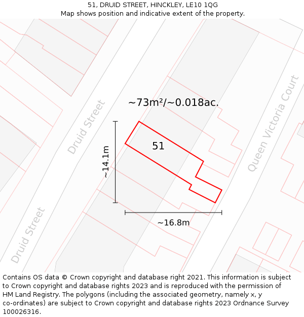 51, DRUID STREET, HINCKLEY, LE10 1QG: Plot and title map