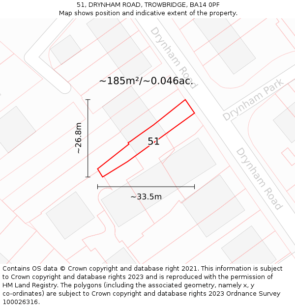 51, DRYNHAM ROAD, TROWBRIDGE, BA14 0PF: Plot and title map