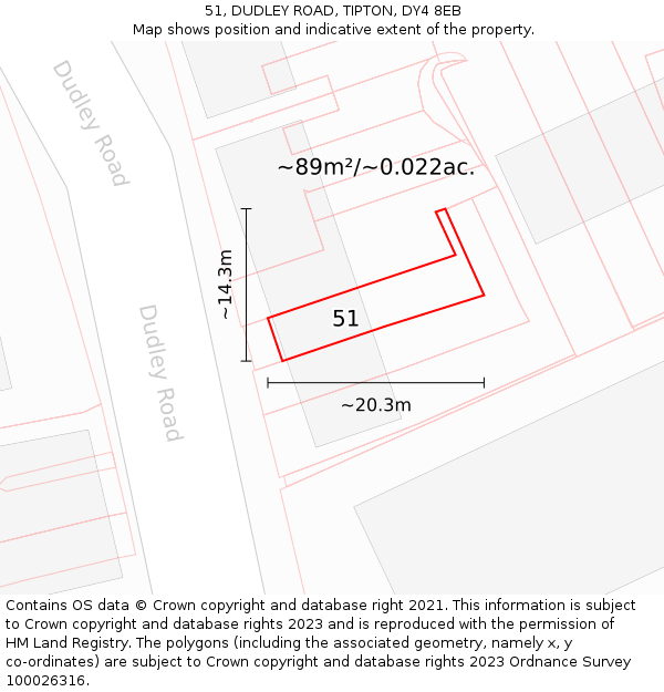 51, DUDLEY ROAD, TIPTON, DY4 8EB: Plot and title map