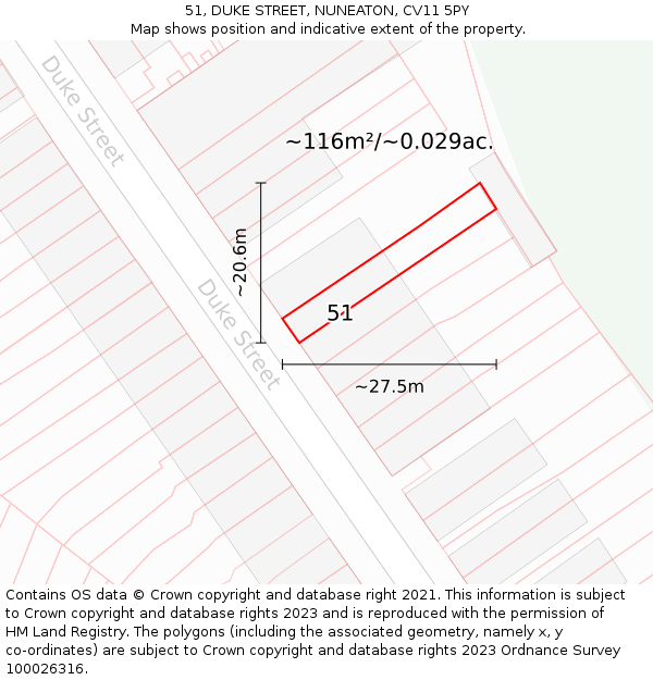 51, DUKE STREET, NUNEATON, CV11 5PY: Plot and title map