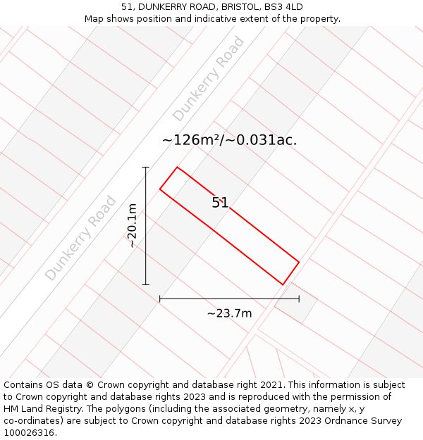 51, DUNKERRY ROAD, BRISTOL, BS3 4LD: Plot and title map