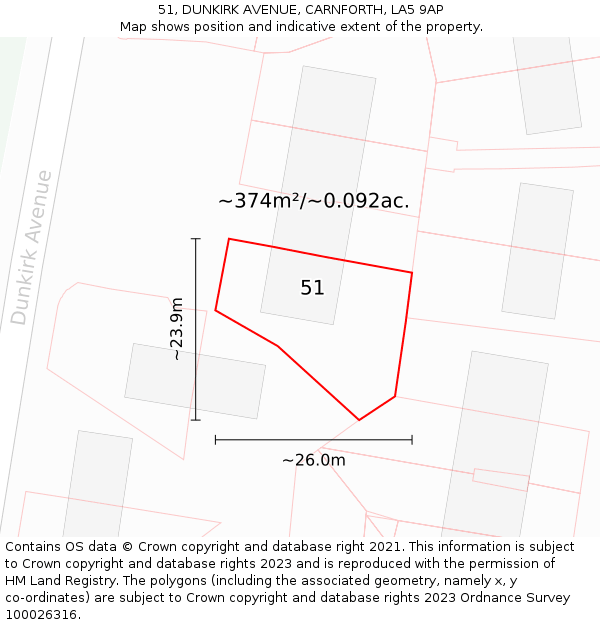 51, DUNKIRK AVENUE, CARNFORTH, LA5 9AP: Plot and title map