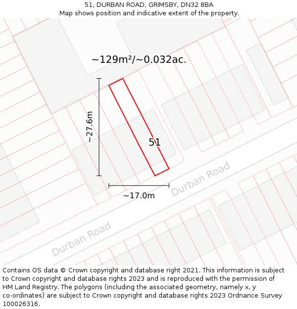 51, DURBAN ROAD, GRIMSBY, DN32 8BA: Plot and title map