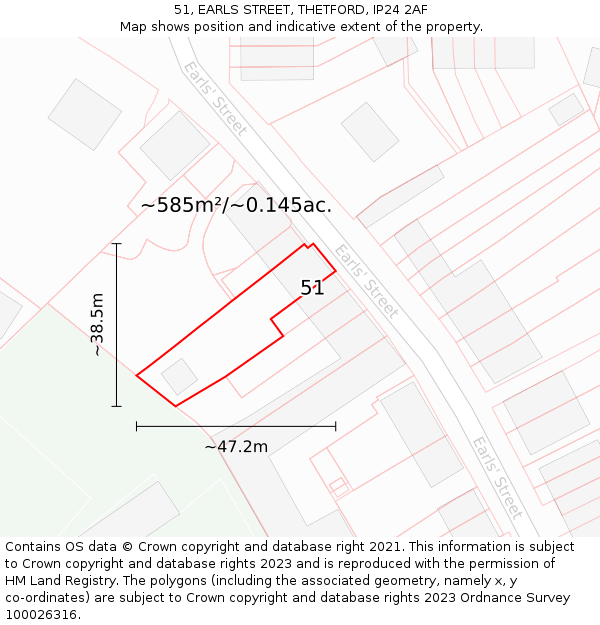51, EARLS STREET, THETFORD, IP24 2AF: Plot and title map