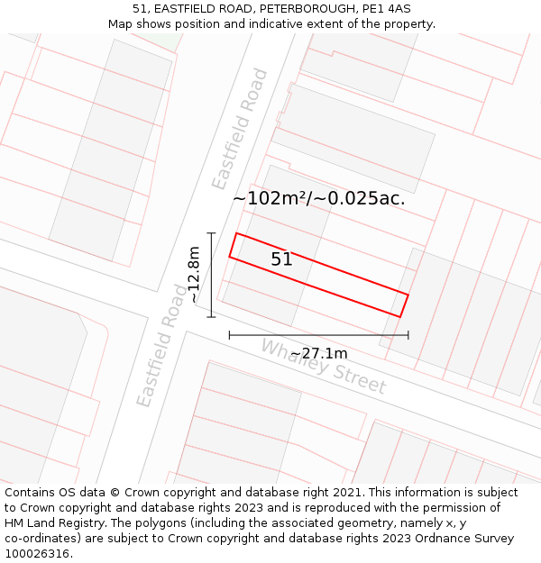 51, EASTFIELD ROAD, PETERBOROUGH, PE1 4AS: Plot and title map