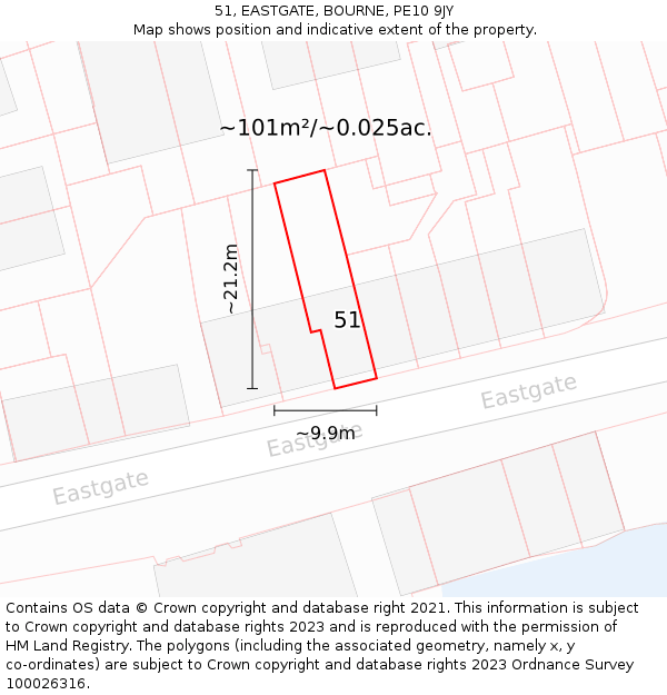 51, EASTGATE, BOURNE, PE10 9JY: Plot and title map